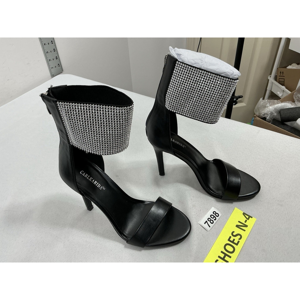 Womans Excellent Condition Carlkarida Stiletto Dress Sandals 6.5 Black Open Toe